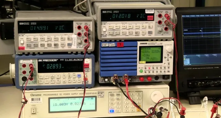 Engineer testing power adapter efficiency at XJK Power laboratory for DOE Level VI and EU CoC Tier 2 compliance