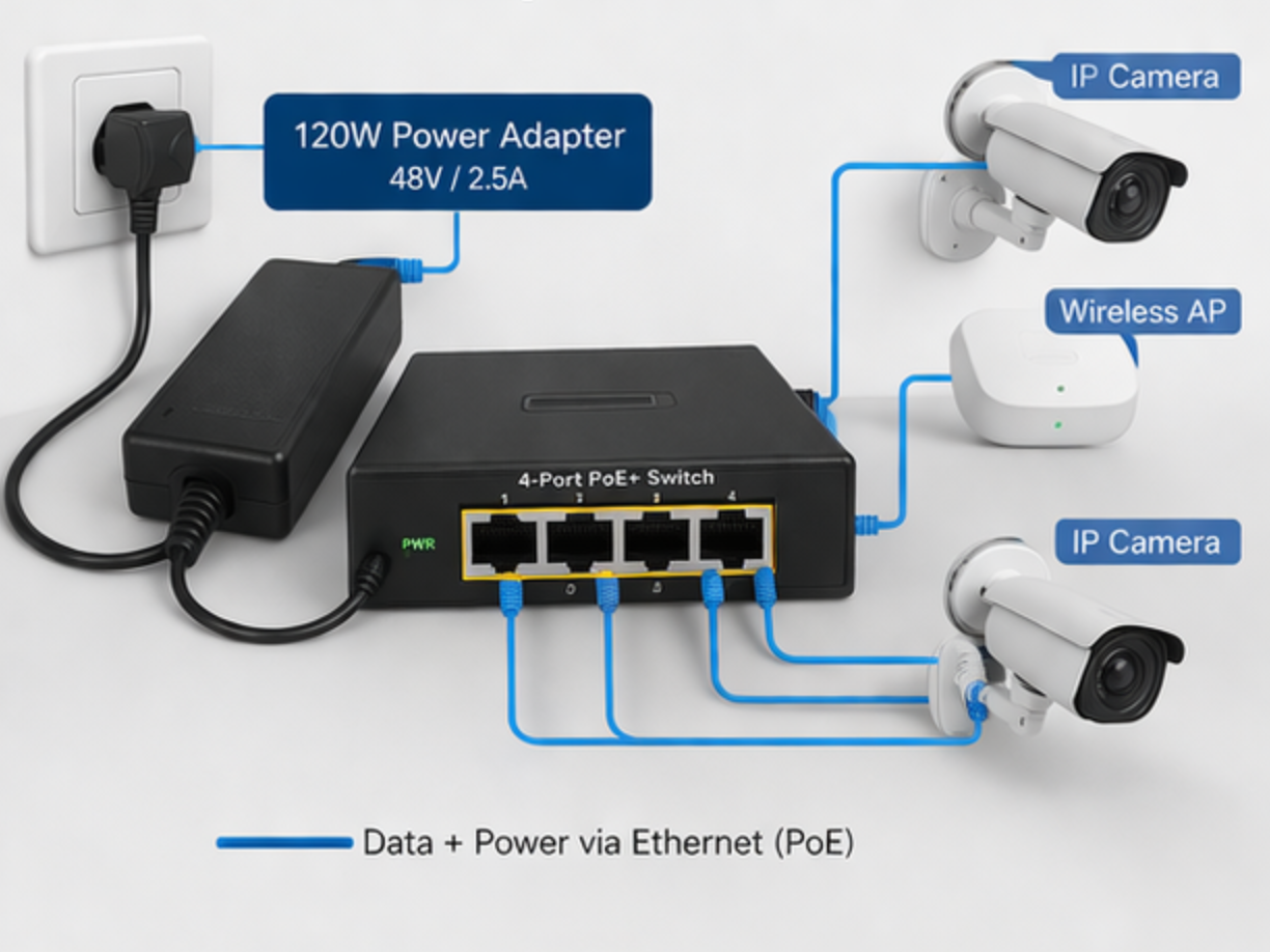 PoE Switch + IP Camera + AP