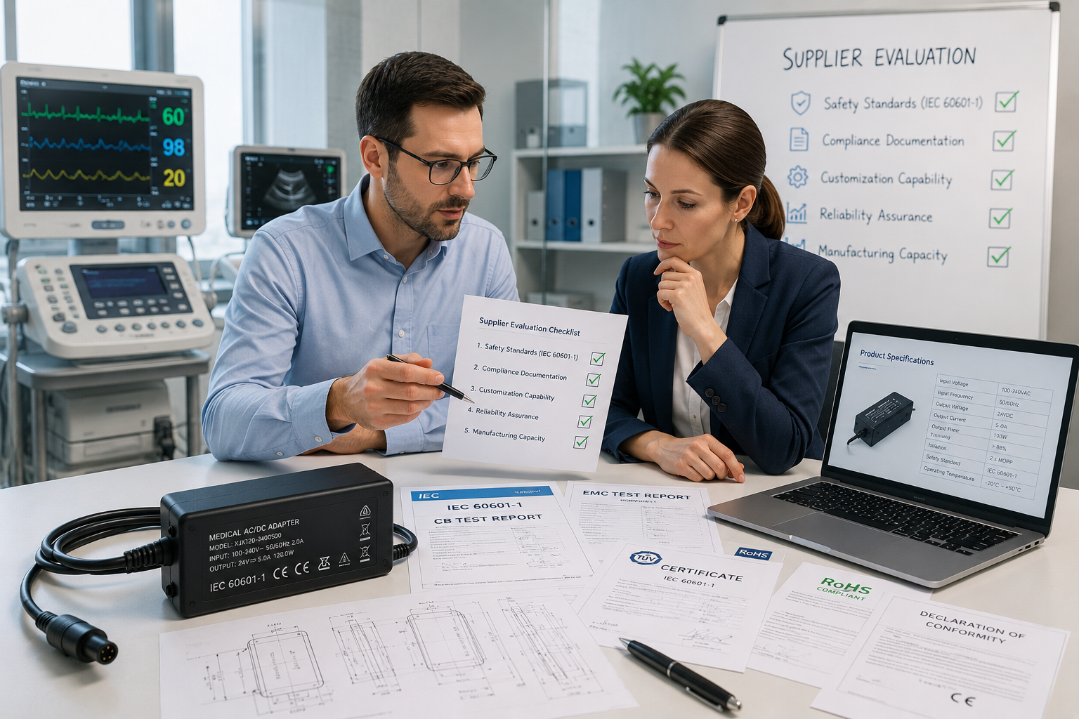 Medical Device Team Evaluating a Power Supply Supplier